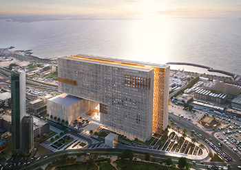 The complex, overlooking the Arabian Gulf, will have more than 141 courtrooms.